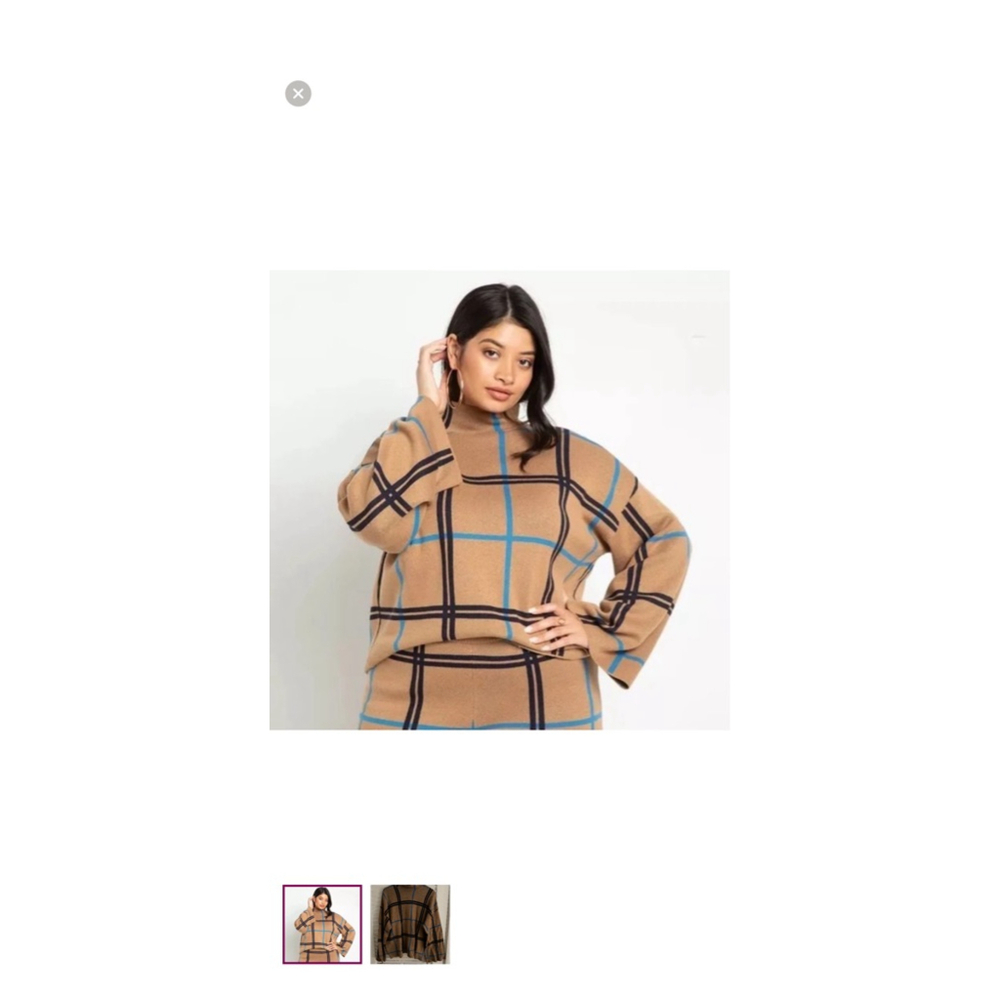 Women's ELOQUII Plus Brown & Blue Plaid Cowl Neck Sweater 26